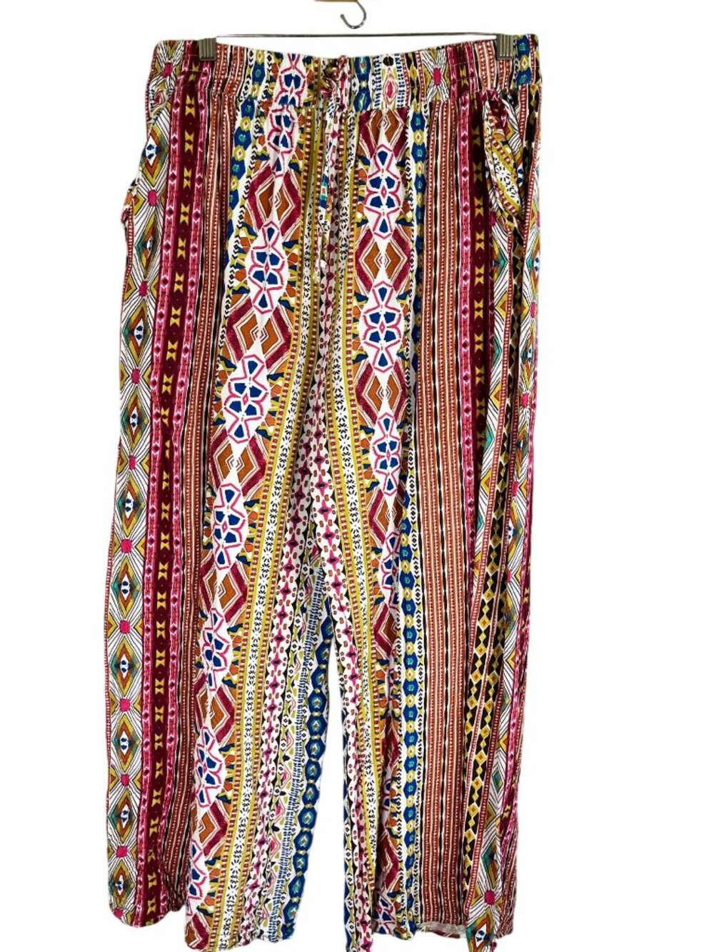 Colorful Floral Striped Wide Leg Pull On Pant XL Tribal Boho Indie Peasant Chic